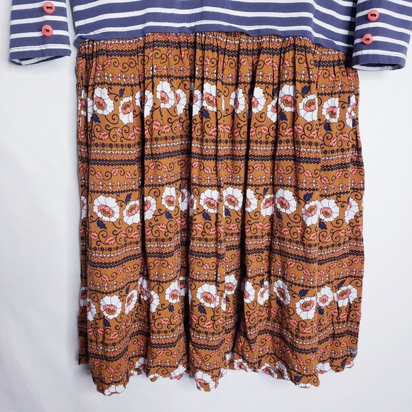 Matilda Jane Winsome Striped Floral Print Blue & Brown Dress Women's Size Large - Picture 4 of 10